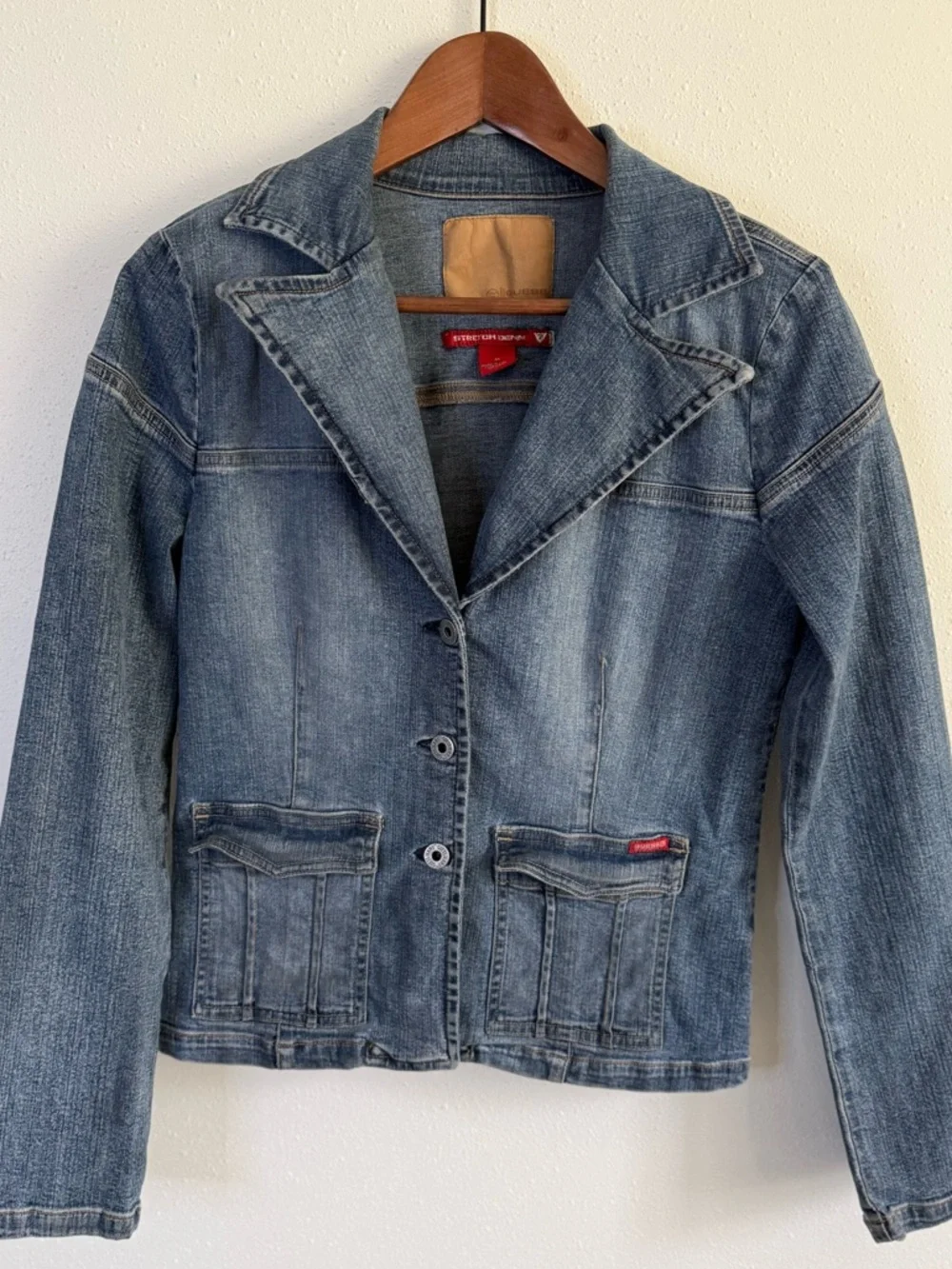 GUESS Denim Jacket Cropped Stretch Y2K Blue Jean Jacket Women M - Picture 4 of 9